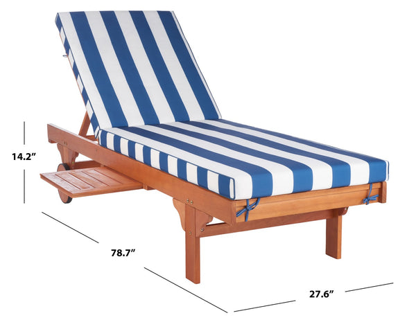 Safavieh NEWPORT Lounge Chair – Elegant Outdoor Seating with Classic Design, Comfortable Cushion & Table Natural / Royal Blue Striped PAT7022J