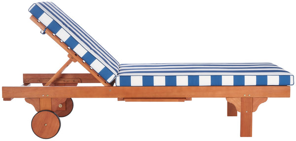 Safavieh NEWPORT Lounge Chair – Elegant Outdoor Seating with Classic Design, Comfortable Cushion & Table Natural / Royal Blue Striped PAT7022J