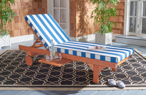 Safavieh NEWPORT Lounge Chair – Elegant Outdoor Seating with Classic Design, Comfortable Cushion & Table Natural / Royal Blue Striped PAT7022J