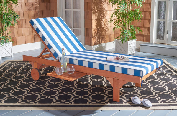 Safavieh NEWPORT Lounge Chair – Elegant Outdoor Seating with Classic Design, Comfortable Cushion & Table Natural / Royal Blue Striped PAT7022J