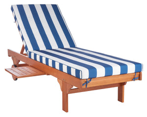 Safavieh NEWPORT Lounge Chair – Elegant Outdoor Seating with Classic Design, Comfortable Cushion & Table Natural / Royal Blue Striped PAT7022J