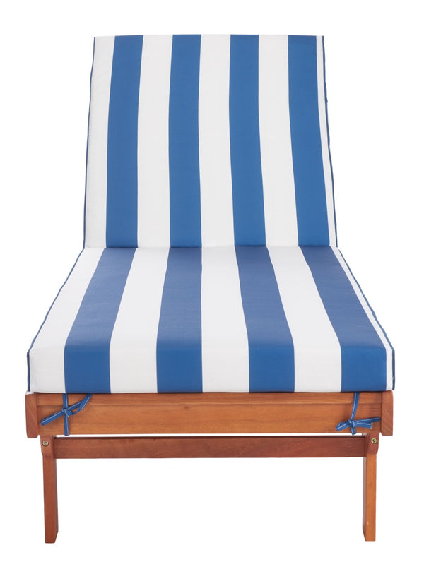 Safavieh NEWPORT Lounge Chair – Elegant Outdoor Seating with Classic Design, Comfortable Cushion & Table Natural / Royal Blue Striped PAT7022J