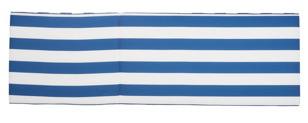 Safavieh NEWPORT Lounge Chair – Elegant Outdoor Seating with Classic Design, Comfortable Cushion & Table Natural / Royal Blue Striped PAT7022J