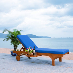 Safavieh NEWPORT Lounge Chair – Elegant Outdoor Seating with Classic Design, Comfortable Cushion & Table Natural / Blue PAT7022K