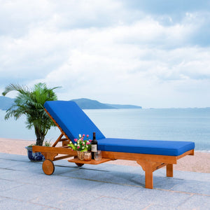 Safavieh NEWPORT Lounge Chair – Elegant Outdoor Seating with Classic Design, Comfortable Cushion & Table Natural / Blue PAT7022K