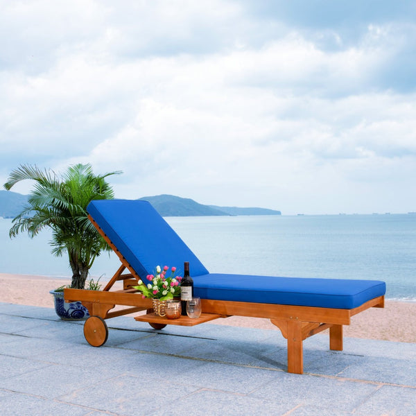Safavieh NEWPORT Lounge Chair – Elegant Outdoor Seating with Classic Design, Comfortable Cushion & Table Natural / Blue PAT7022K