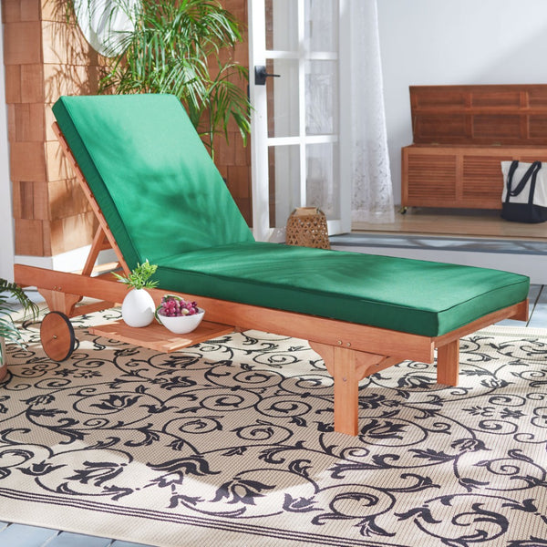 Safavieh NEWPORT Lounge Chair – Elegant Outdoor Seating with Classic Design, Comfortable Cushion & Table Natural / Green PAT7022N