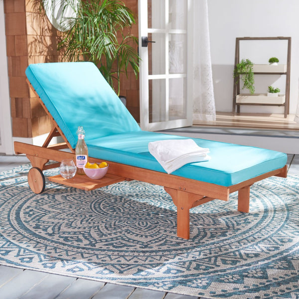 Safavieh NEWPORT Lounge Chair – Elegant Outdoor Seating with Classic Design, Comfortable Cushion & Table Natural / Aqua PAT7022Q