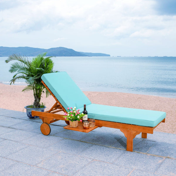 Safavieh NEWPORT Lounge Chair – Elegant Outdoor Seating with Classic Design, Comfortable Cushion & Table Natural / Aqua PAT7022Q