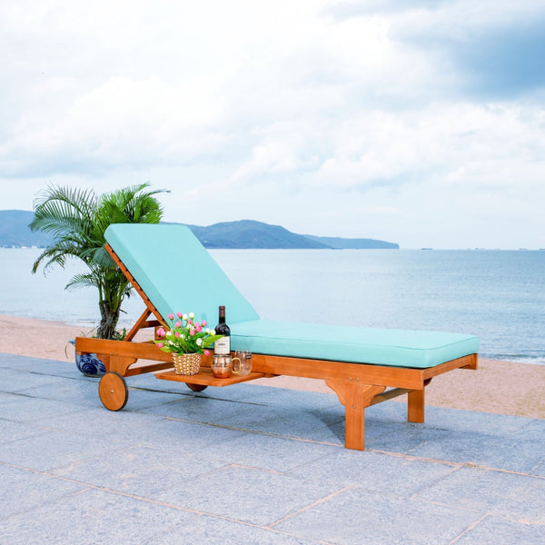 Safavieh NEWPORT Lounge Chair – Elegant Outdoor Seating with Classic Design, Comfortable Cushion & Table Natural / Aqua PAT7022Q