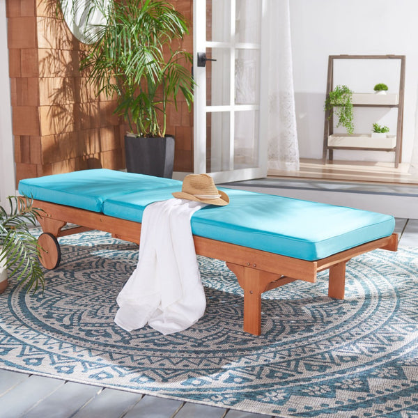Safavieh NEWPORT Lounge Chair – Elegant Outdoor Seating with Classic Design, Comfortable Cushion & Table Natural / Aqua PAT7022Q