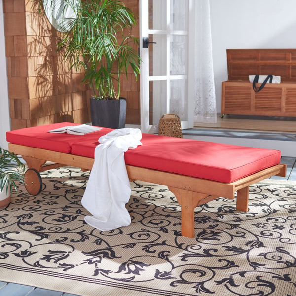 Safavieh NEWPORT Lounge Chair – Elegant Outdoor Seating with Classic Design, Comfortable Cushion & Table Natural / Red PAT7022R
