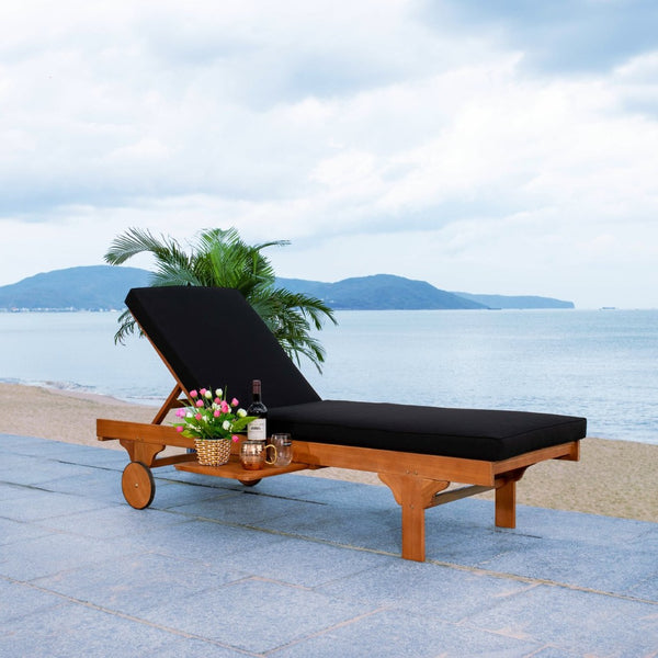 Safavieh NEWPORT Lounge Chair – Elegant Outdoor Seating with Classic Design, Comfortable Cushion & Table Natural / Black PAT7022X