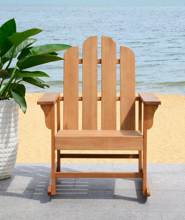 Safavieh MORENO Rocking Chair - Classic Adirondack Design in Natural Eucalyptus for Outdoor Comfort & Style PAT7023C