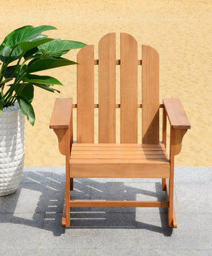 Safavieh MORENO Rocking Chair - Classic Adirondack Design in Natural Eucalyptus for Outdoor Comfort & Style PAT7023C