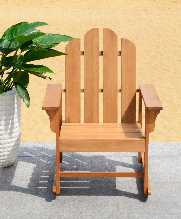 Safavieh MORENO Rocking Chair - Classic Adirondack Design in Natural Eucalyptus for Outdoor Comfort & Style PAT7023C