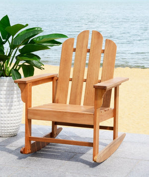 Safavieh MORENO Rocking Chair - Classic Adirondack Design in Natural Eucalyptus for Outdoor Comfort & Style PAT7023C