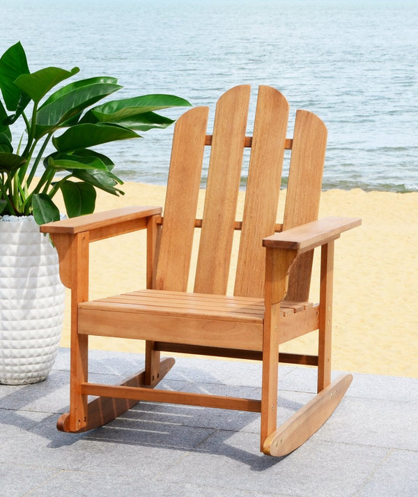 Safavieh MORENO Rocking Chair - Classic Adirondack Design in Natural Eucalyptus for Outdoor Comfort & Style PAT7023C