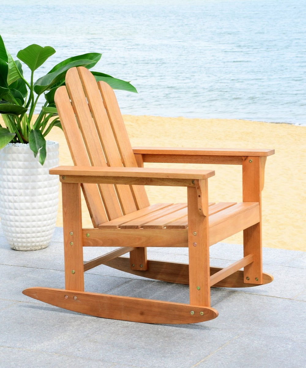 Safavieh MORENO Rocking Chair - Classic Adirondack Design in Natural Eucalyptus for Outdoor Comfort & Style PAT7023C