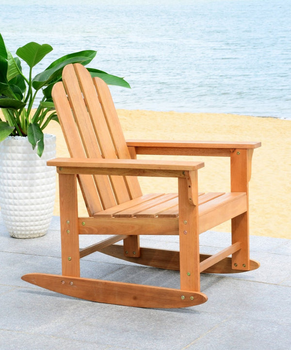 Safavieh MORENO Rocking Chair - Classic Adirondack Design in Natural Eucalyptus for Outdoor Comfort & Style PAT7023C