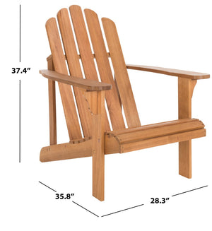 Safavieh TOPHER Adirondack Chair - Classic Eucalyptus Wood Design for Comfortable Outdoor Relaxation Spaces Natural PAT7027A