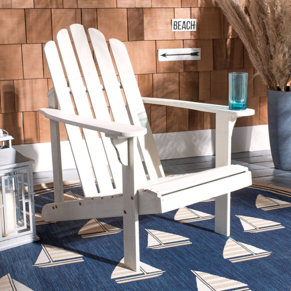 Safavieh TOPHER Adirondack Chair - Classic Eucalyptus Wood Design for Comfortable Outdoor Relaxation Spaces White PAT7027C