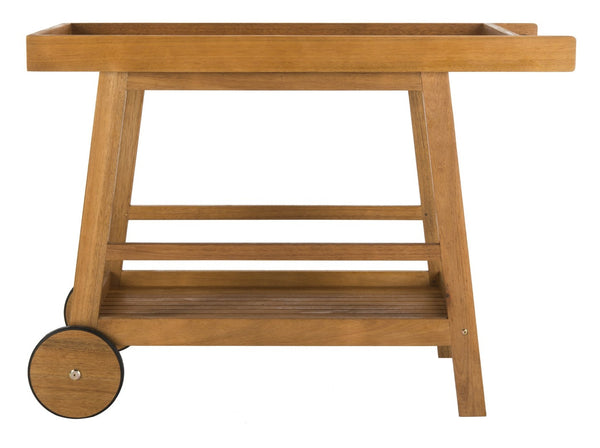 Safavieh RENZO Indoor/Outdoor Bar Cart – Stylish Eucalyptus Wood Serving Cart for Effortless Entertaining Natural PAT7032A