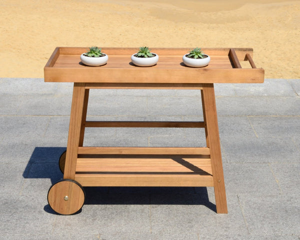 Safavieh RENZO Indoor/Outdoor Bar Cart – Stylish Eucalyptus Wood Serving Cart for Effortless Entertaining Natural PAT7032A