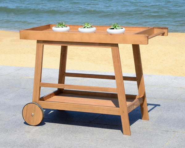 Safavieh RENZO Indoor/Outdoor Bar Cart – Stylish Eucalyptus Wood Serving Cart for Effortless Entertaining Natural PAT7032A