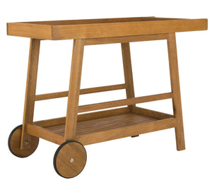 Safavieh RENZO Indoor/Outdoor Bar Cart – Stylish Eucalyptus Wood Serving Cart for Effortless Entertaining Natural PAT7032A