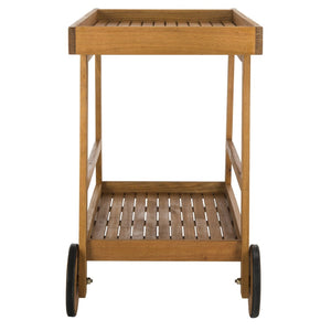 Safavieh RENZO Indoor/Outdoor Bar Cart – Stylish Eucalyptus Wood Serving Cart for Effortless Entertaining Natural PAT7032A