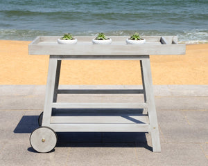 Safavieh RENZO Indoor/Outdoor Bar Cart – Stylish Eucalyptus Wood Serving Cart for Effortless Entertaining Grey PAT7032B