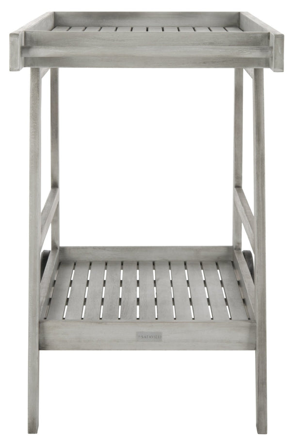 Safavieh RENZO Indoor/Outdoor Bar Cart – Stylish Eucalyptus Wood Serving Cart for Effortless Entertaining Grey PAT7032B