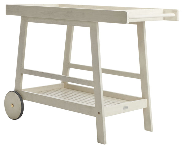 Safavieh RENZO Indoor/Outdoor Bar Cart – Stylish Eucalyptus Wood Serving Cart for Effortless Entertaining White PAT7032C