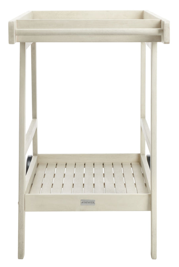 Safavieh RENZO Indoor/Outdoor Bar Cart – Stylish Eucalyptus Wood Serving Cart for Effortless Entertaining White PAT7032C