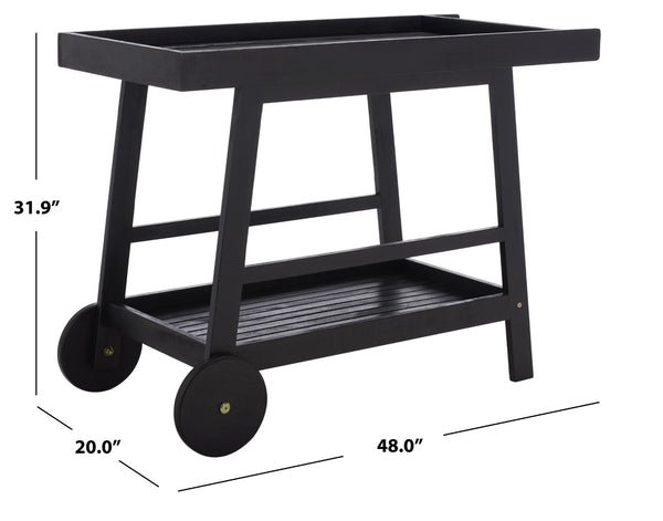 Safavieh RENZO Indoor/Outdoor Bar Cart – Stylish Eucalyptus Wood Serving Cart for Effortless Entertaining Black PAT7032D