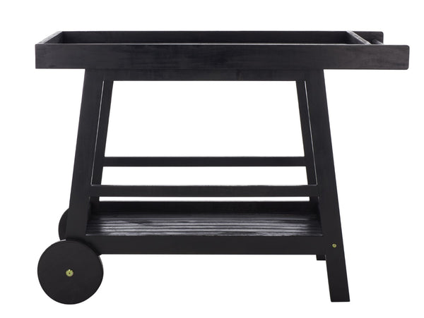 Safavieh RENZO Indoor/Outdoor Bar Cart – Stylish Eucalyptus Wood Serving Cart for Effortless Entertaining Black PAT7032D