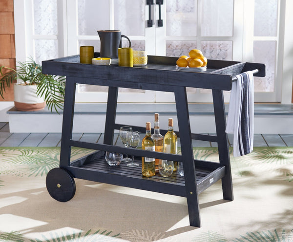 Safavieh RENZO Indoor/Outdoor Bar Cart – Stylish Eucalyptus Wood Serving Cart for Effortless Entertaining Black PAT7032D