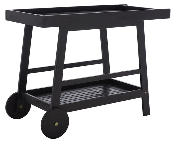 Safavieh RENZO Indoor/Outdoor Bar Cart – Stylish Eucalyptus Wood Serving Cart for Effortless Entertaining Black PAT7032D