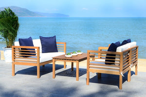 Safavieh ALDA Contemporary 4-Piece Outdoor Furniture Set for Stylish Patio Living and Relaxation Comfort Natural / Bge + Solid Plw PAT7033A