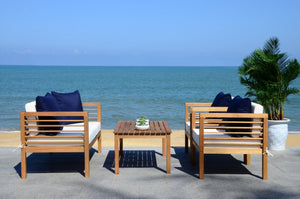 Safavieh ALDA Contemporary 4-Piece Outdoor Furniture Set for Stylish Patio Living and Relaxation Comfort Natural / Bge + Solid Plw PAT7033A