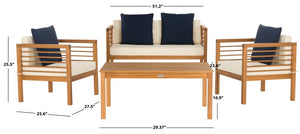 Safavieh ALDA Contemporary 4-Piece Outdoor Furniture Set for Stylish Patio Living and Relaxation Comfort Natural / Bge + Solid Plw PAT7033A