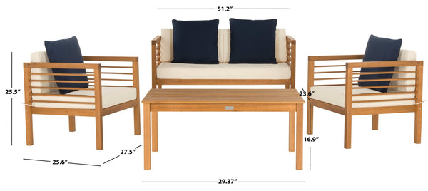 Safavieh ALDA Contemporary 4-Piece Outdoor Furniture Set for Stylish Patio Living and Relaxation Comfort Natural / Bge + Solid Plw PAT7033A