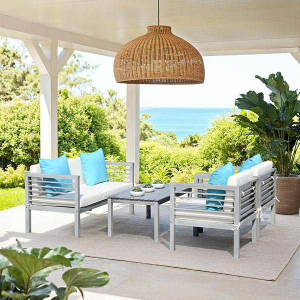 Safavieh ALDA Contemporary 4-Piece Outdoor Furniture Set for Stylish Patio Living and Relaxation Comfort Grey / Bge + Solid Plw PAT7033B