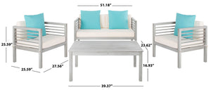 Safavieh ALDA Contemporary 4-Piece Outdoor Furniture Set for Stylish Patio Living and Relaxation Comfort Grey / Bge + Solid Plw PAT7033B