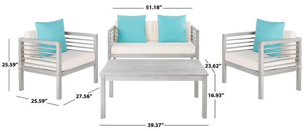 Safavieh ALDA Contemporary 4-Piece Outdoor Furniture Set for Stylish Patio Living and Relaxation Comfort Grey / Bge + Solid Plw PAT7033B