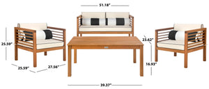 Safavieh ALDA Contemporary 4-Piece Outdoor Furniture Set for Stylish Patio Living and Relaxation Comfort Natural / Bge + Bolster P PAT7033C
