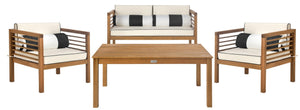 Safavieh ALDA Contemporary 4-Piece Outdoor Furniture Set for Stylish Patio Living and Relaxation Comfort Natural / Bge + Bolster P PAT7033C