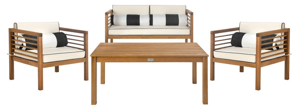 Safavieh ALDA Contemporary 4-Piece Outdoor Furniture Set for Stylish Patio Living and Relaxation Comfort Natural / Bge + Bolster P PAT7033C