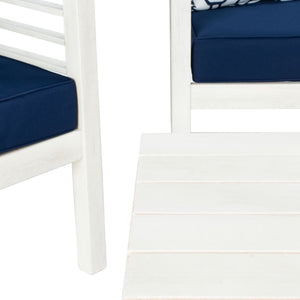 Safavieh ALDA Contemporary 4-Piece Outdoor Furniture Set for Stylish Patio Living and Relaxation Comfort White / Nvy + Trellis P PAT7033D